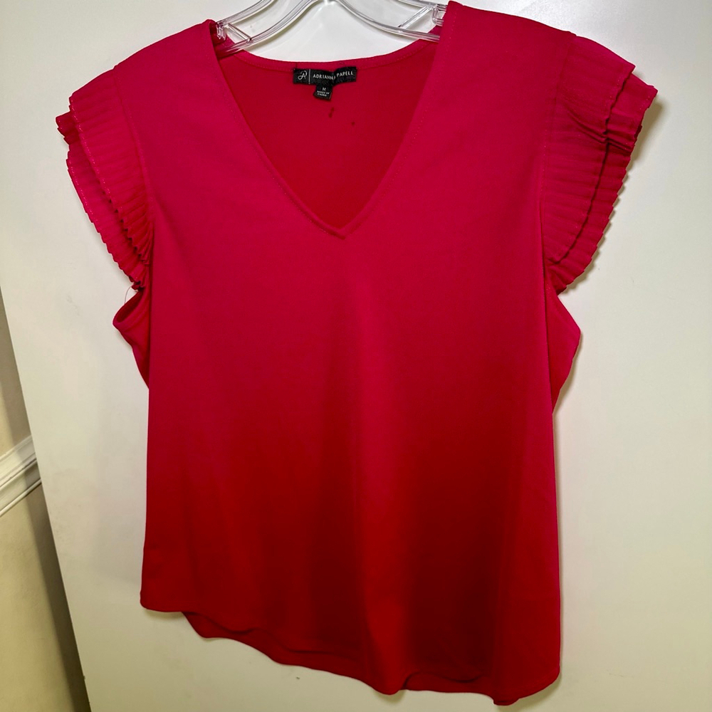 Women's Adrianna Papell Fuchsia Pleated Sleeve V-Neck Top M Valentines Day